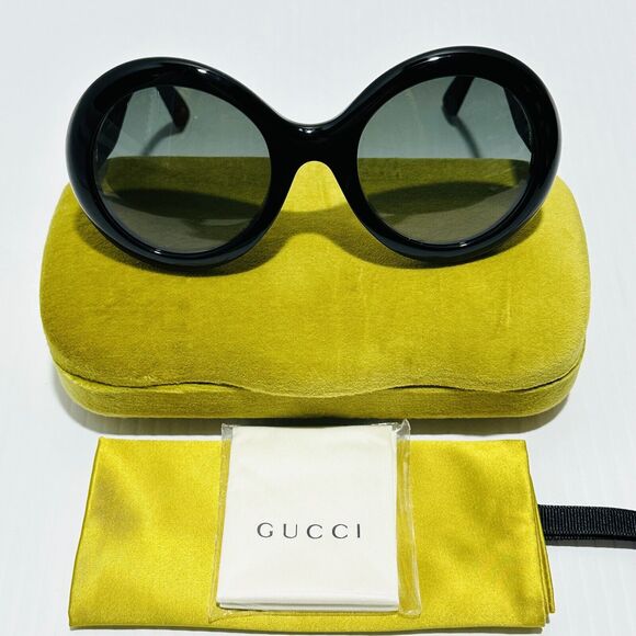 Gucci GG0101S 001 53mm Round Sunglasses Matte Black Gradient Lens NWT $465 - Picture 13 of 15